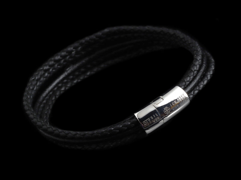 Multi Strand Black Leather Bracelet
