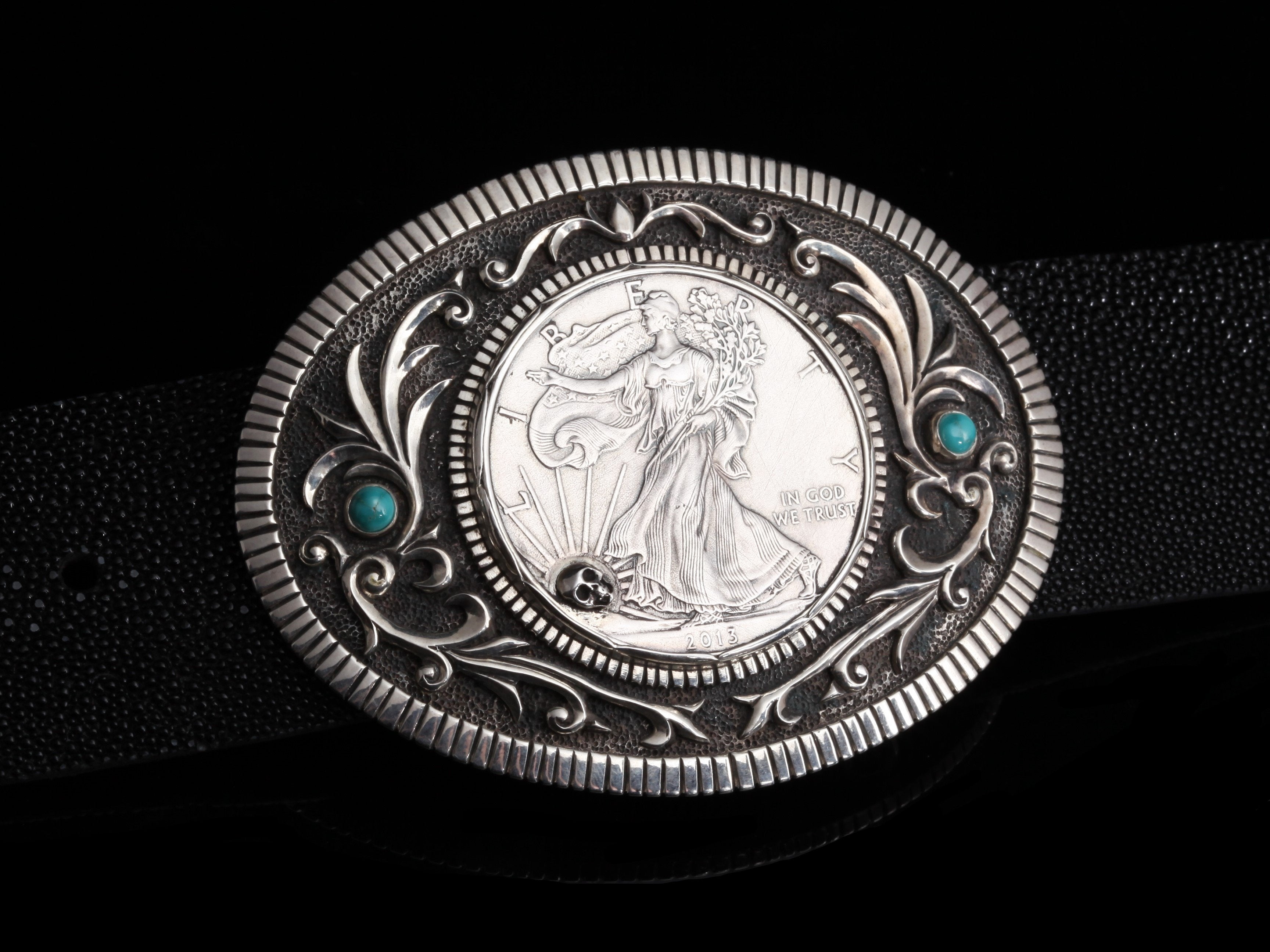 Artifactual Sterling Silver and Turquoise Belt Buckle