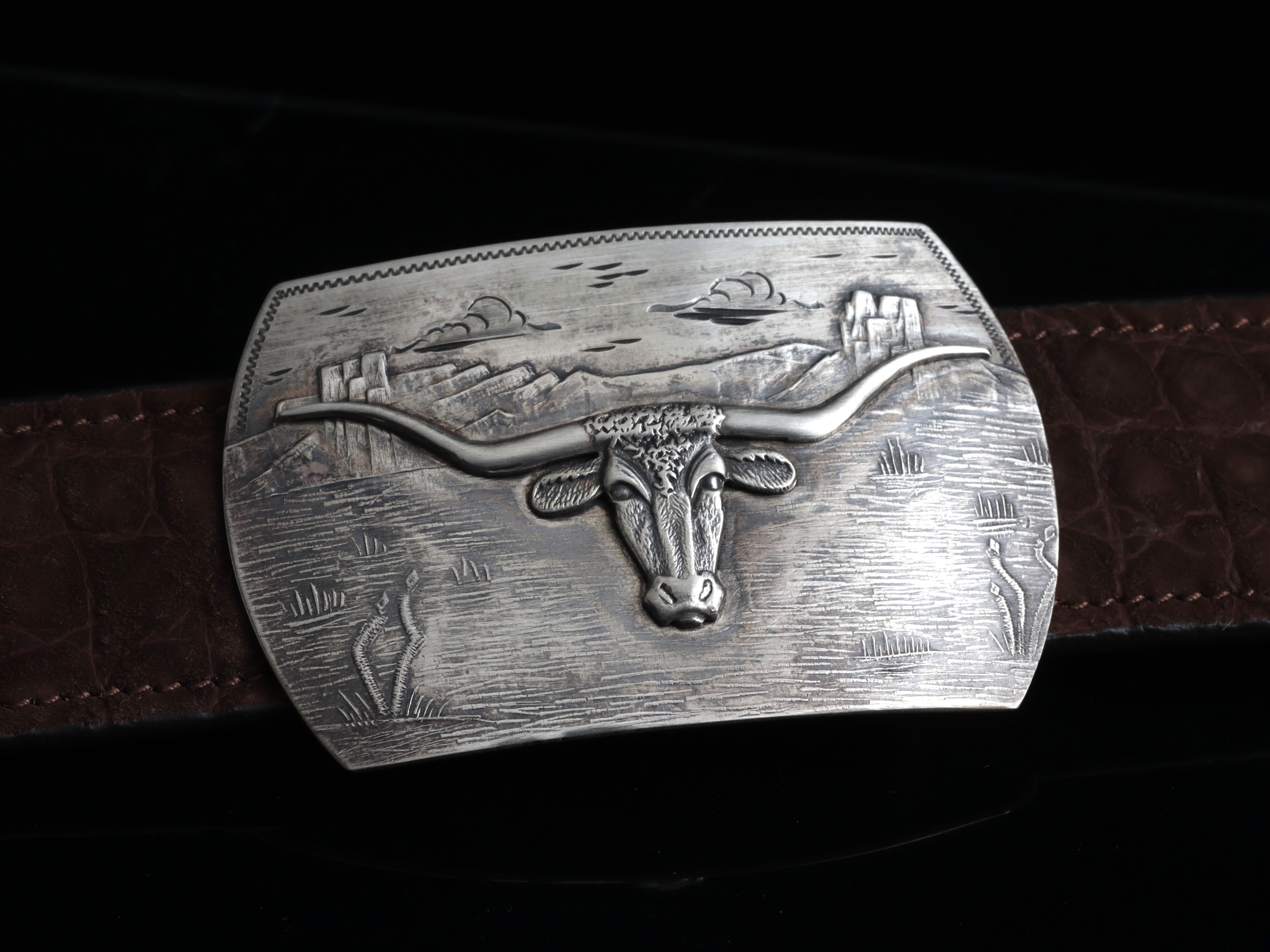 LONGHORN-STEER Belt Buckle Custom Made Leather Buckle great 