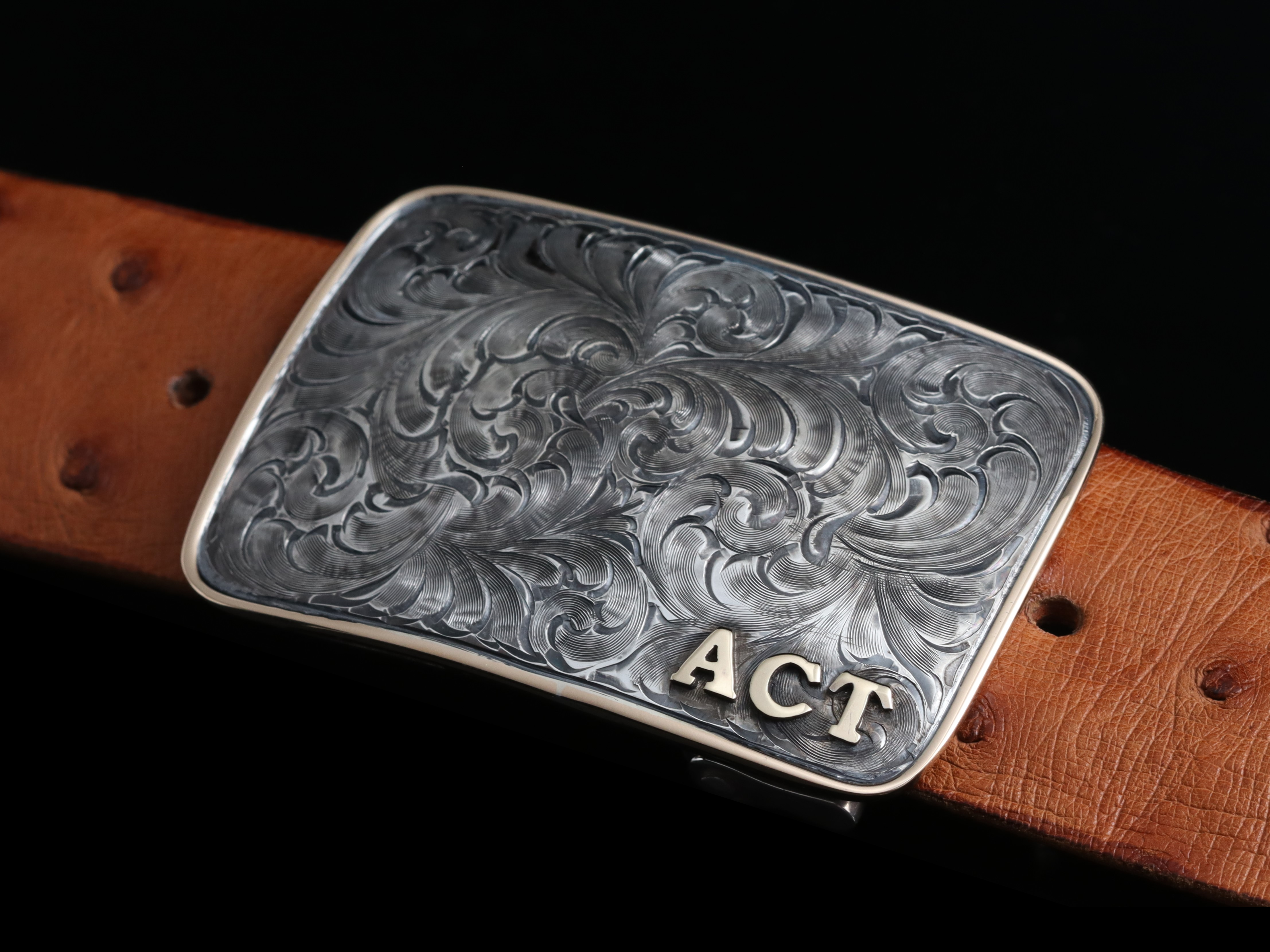 Comstock Heritage New Orleans Engraved Buckle | 14K Gold Monogram Belt Buckle Sterling Silver and 14K initials