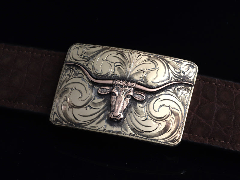 Gold Cowboy Belt Buckle - Longhorn