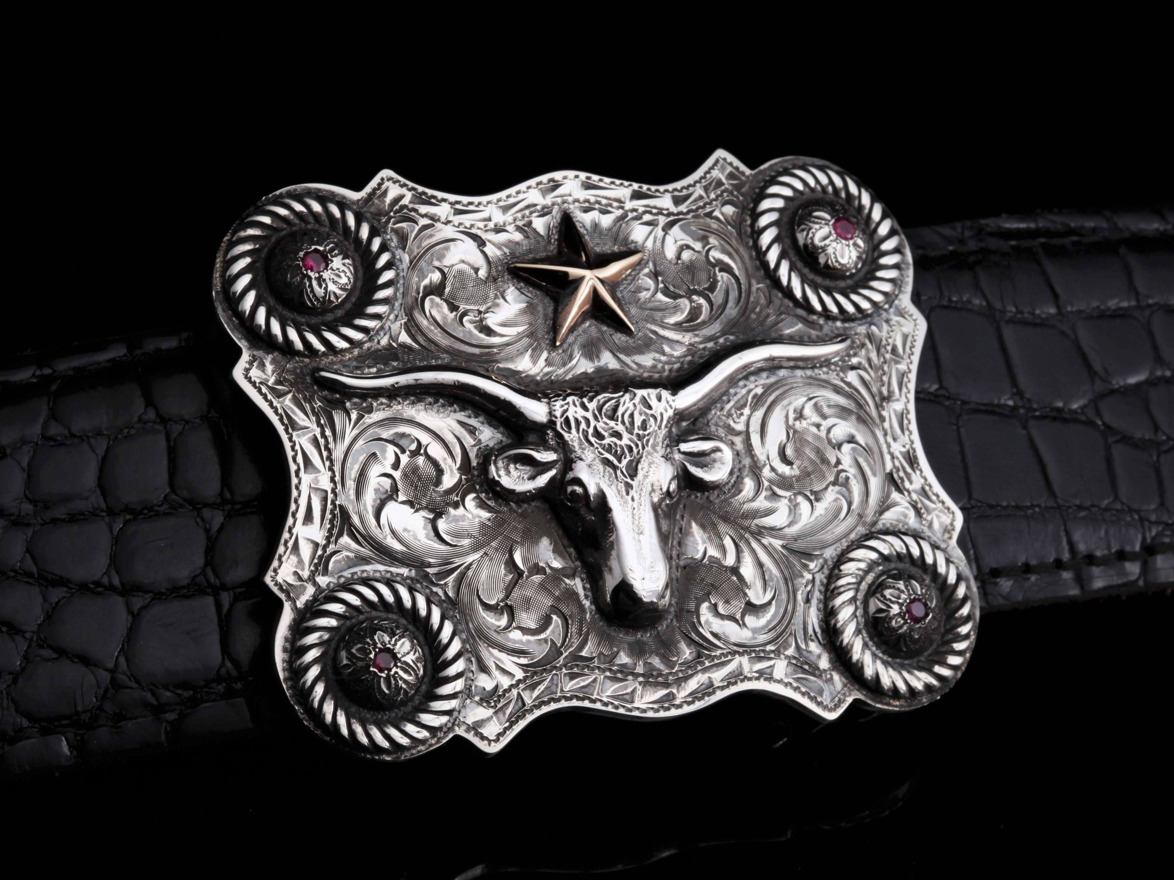 Sterling & Gold Western Belt Buckles Made & Engraved By Hand in Texas