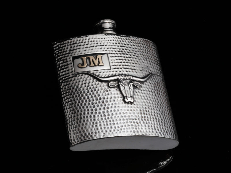 Hammered Flask, Your Way Gifts Comstock Heritage With Longhorn With 2 Gold Initials 