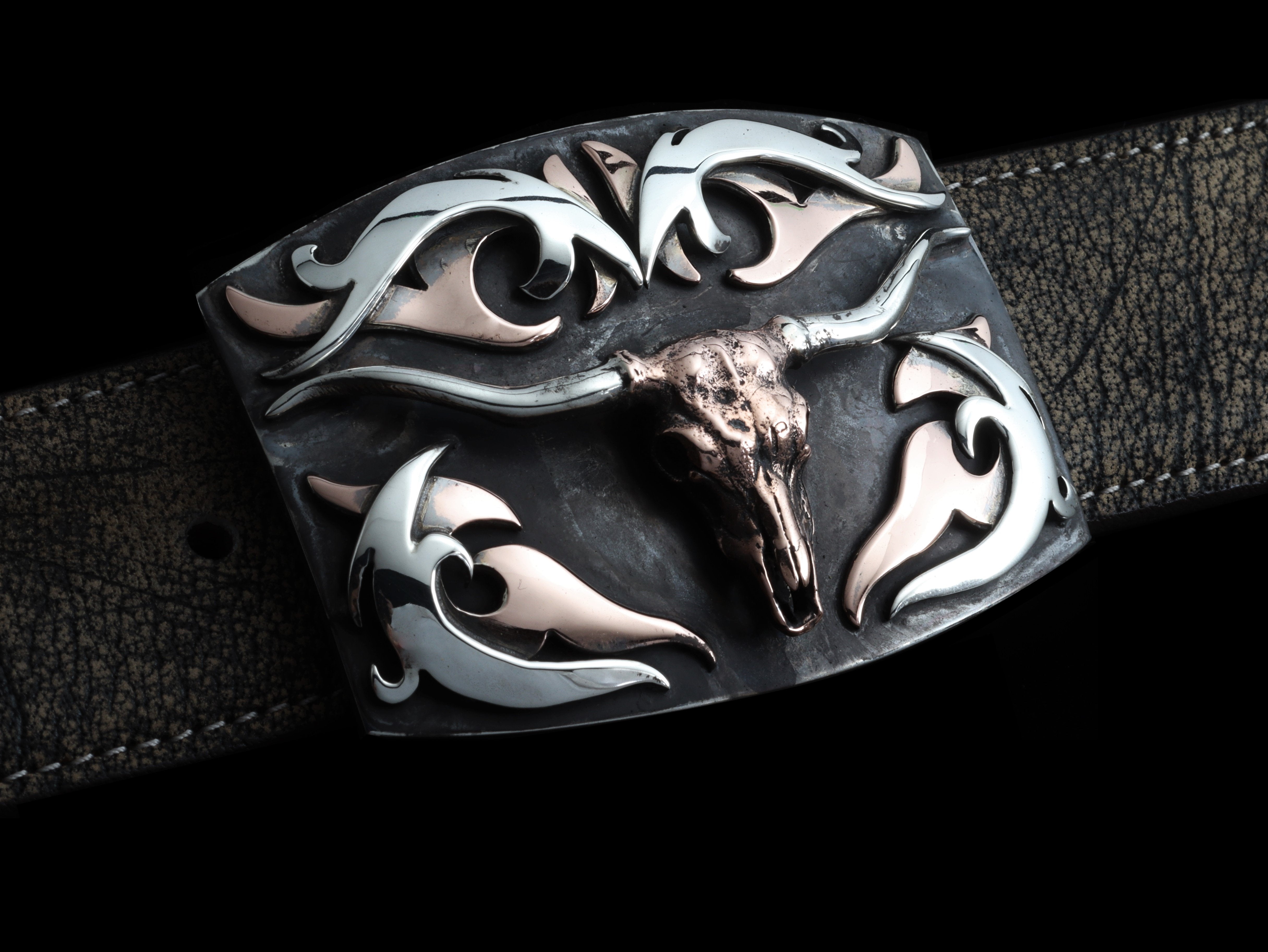 Longhorn Buckle Silver 14k Rose Gold Comstock Heritage